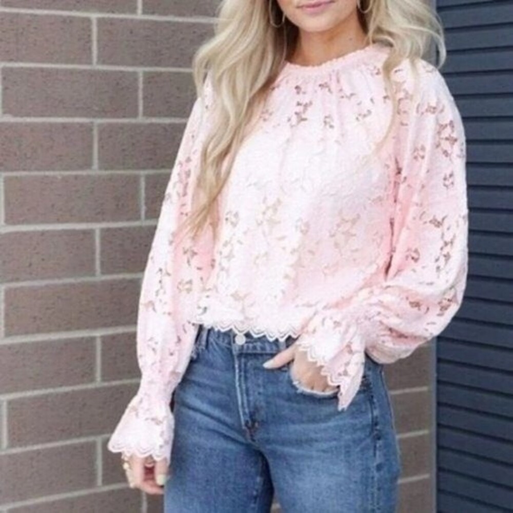 Free People Olivia Lace Tee in Pink S NWOT - Picture 11 of 16